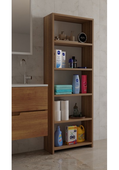 Banyo Çamaşır Dolabı 5 Raflı 150 Cm Çok Amaçlı Saklama Ve Düzenleyici Raf Atlantik Çam