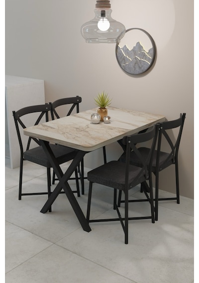 Modern Yemek Masası Takımı 70x110 Cm Oval Mutfak Masası & 4 Adet Tonet Model Kumaş Döşemeli Sandalye Krem Modern Yemek Masası Takımı 70x110 Cm Oval Mutfak Masası & 4 Adet Tonet Model Kumaş Döşemeli Sandalye Krem