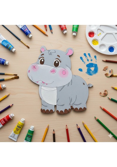 Boyanabilir Ahşap Su Aygırı Figürü 16x15 Cm 10 Adet