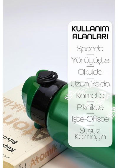 Su Matarası Tritan Geniş Ağız Su Şişesi Motivasyon Spor Matarası Suluğu Bpasız 1000 Ml Yeşil T0103 Çok Renkli