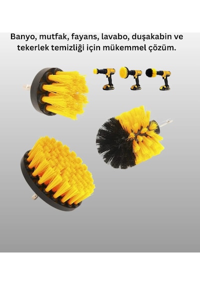 Banyo Ve Mutfak İçin Matkap Ucu Temizlik Fırçası 3 Lü Set Sarı
