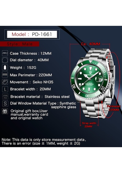 Pagani Design Pd-1661 Submariner 40mm Otomatik Mekanik Kol Saati Paslanmaz Çelik Dalgıç Saat Safir Cam Erkek Saati Yeşil Diğer Pagani Design Pd-1661 Submariner 40mm Otomatik Mekanik Kol Saati Paslanmaz Çelik Dalgıç Saat Safir Cam Erkek Saati Yeşil Diğer