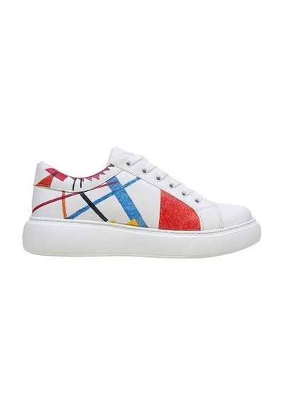 Kadın Vegan Deri Beyaz Sneakers - Crash Of Neuron Tasarım Çok Renkli
