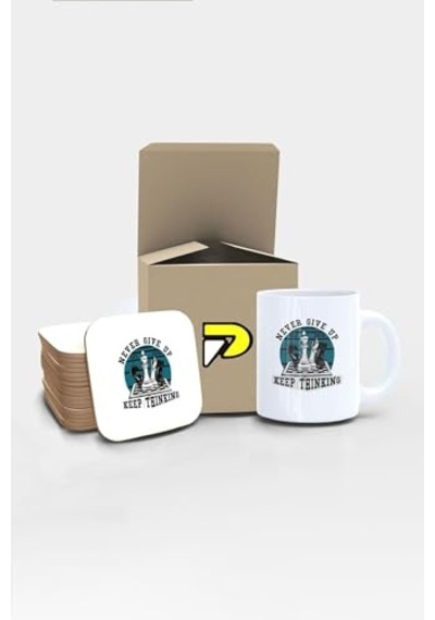Tr Satranç Never Give Up Tasarımlı Baskılı Kupa Bardak Seti, Eğlenceli Özel Hediye Mug Diğer