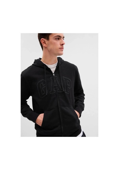 Gap V-heritage Logo Fz 499917 Erkek Kapüşonlu Fermuarlı Sweatshirt Siyah-24493