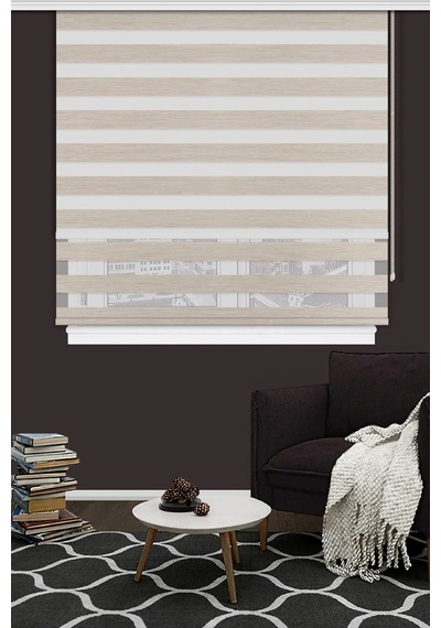 Çift Mekanizmalı Zebra Stor Güneşlik Perde 02 Bej Mutfak Balkon Perdesi Çocuk Yatak Odası Perdesi Bej