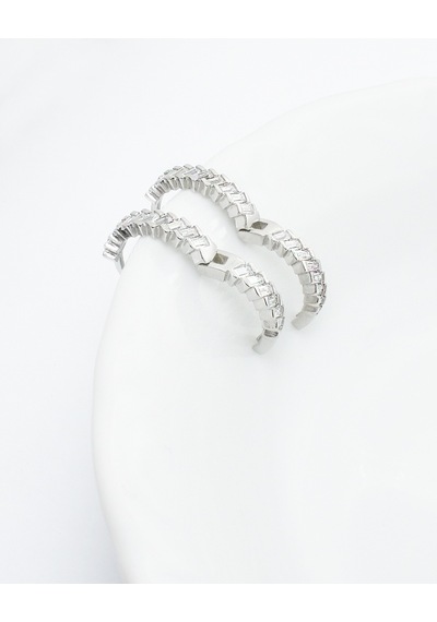 Brezza Lusso Jewelry Zirconia Baget Diamond Model Halka Kadın Gümüş Küpe 16 Mm