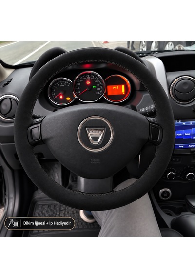 Dacia Lodgy Direksiyon Kılıfı Alcantara Süet Monza Black Serisi Siyah 2012-2016