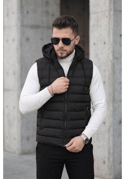 Yelly Slim Fit Fermuarlı Cep Detaylı Erkek Şişme Yelek - Çıkarılabilir Kapüşonlu & Astarlı Siyah Yelly Slim Fit Fermuarlı Cep Detaylı Erkek Şişme Yelek - Çıkarılabilir Kapüşonlu & Astarlı Siyah