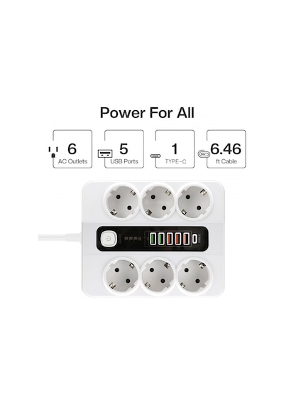 H-04 Termal Akım Korumalı 3000w 10 Amper 6'lı Priz 2 Metre Uzatma