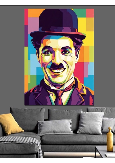 Charlie Chaplin Ünlü Portre Dekoratif Kanvas - Mdf Ahşap Tablo