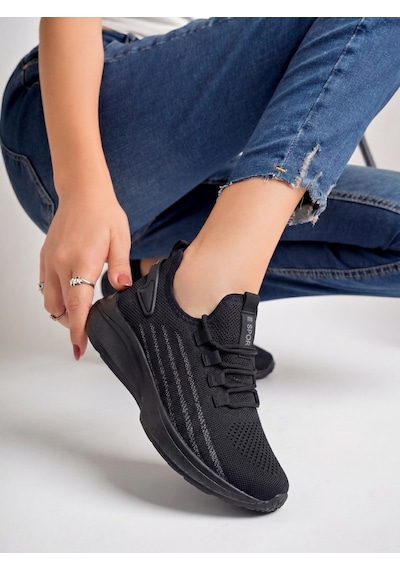 Siyah Unisex Yürüyüş Hafif Triko Ayakkabı-015 Siyah