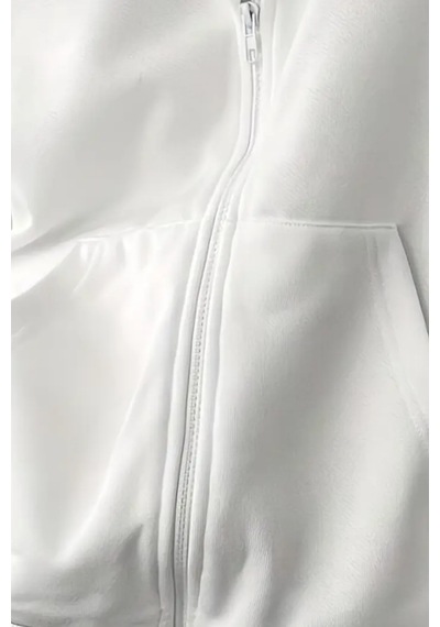 Cool Tarz Unisex Beyaz Fermuar Kapüşonlu Sweatshirt Beyaz Beyaz
