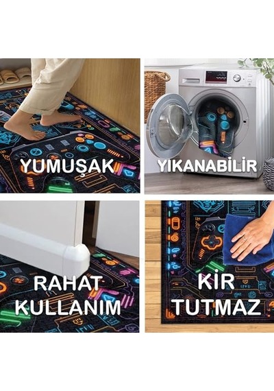 Oyuncu Odası Halısı Kaymaz Pamuk Tabanlı Yıkanabilir Antibakteriyel Gamer Gaming Halısı 140x200 Genel
