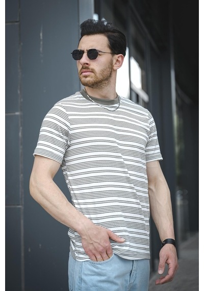 Jacky Çizgili Örme Yaka Likralı Erkek Tshirt