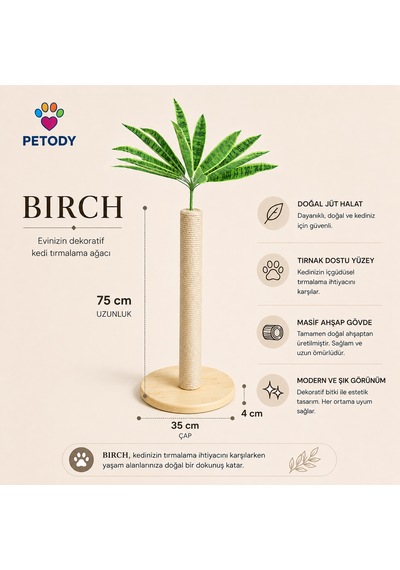 Petody Birch - Doğal Ahşap Kedi Tırmalama Ağacı