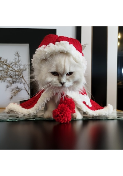 Kedi Ve Köpek İçin Kırmızı Beyaz Kapüşonlu Pelerin
