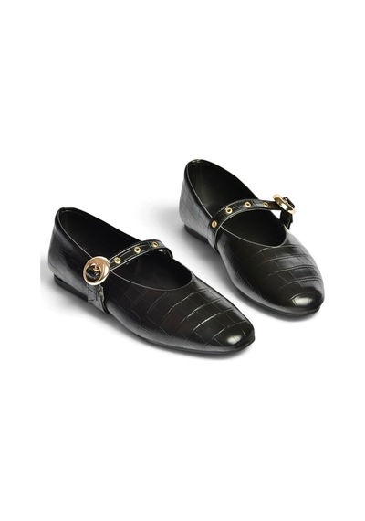 Fox Shoes Z920350011 Siyah Kroko Basklı Kadın Babet