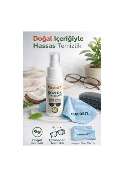 Ayrex Cleenest Gözlük Ve Ekran Temizleme Seti 50 Ml Nazik Solüsyon & Yumuşak 15 X 18 Cm Kaşmir Mikrofiber Bez İ
