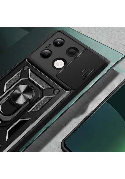 Xiaomi Redmi Note 13 4g Kılıf Sürgülü Kamera Koruyucu Manyetik Standlı Tank Koruma Celikaksesuar Mavi