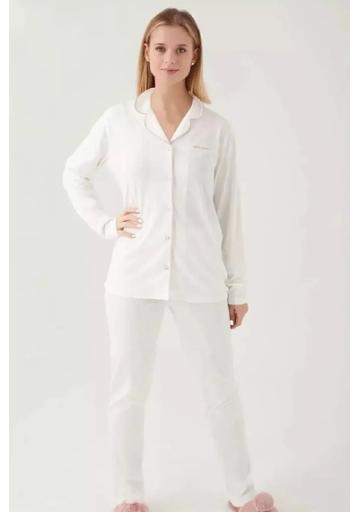 Pierre Cardin 7717 Kadın Uzun Kollu Gömlek Pijama Takımı-krem Krem