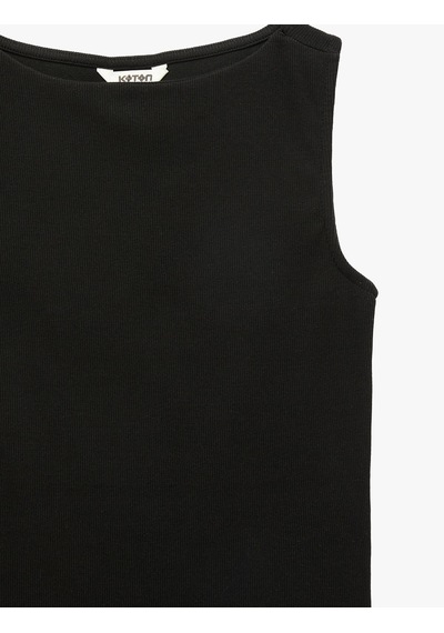 Koton Pamuklu Slim Fit Kolsuz Kayık Yaka Bluz Siyah 6sak10029ek Siyah