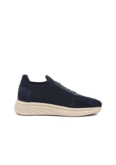 Erkek Lacivert Kalın Tabanlı Deri Sneaker