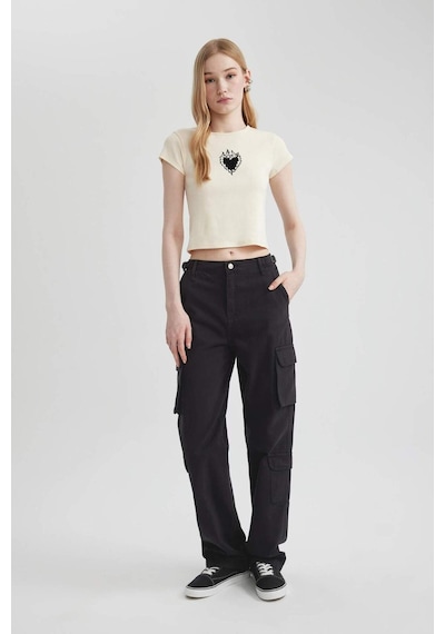 DeFacto Coool Straight Fit Gabardin Pantolon -  Kargo Cepli B7611AX24SPBK27