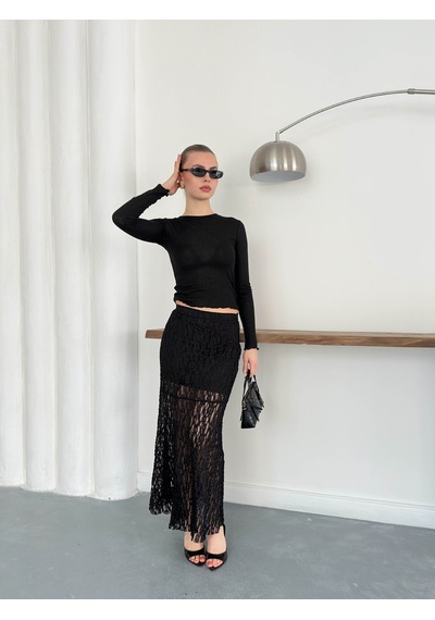 Verymoda Dantel Abiye Etek F1887 Siyah