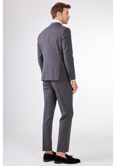 Dufy Gri Düz Erkek Takım Elbise - Slim Fit Gri