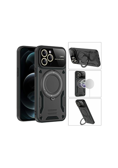 Apple iPhone 16 Pro Uyumlu Siyah Joy Entegre Standlı Kamera Ve Ekran K