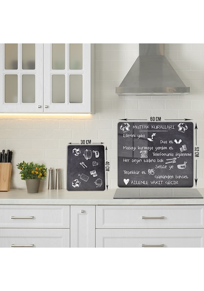 Decorita 2'Li Set Karatahta Görünü Mlü Cam Ocak Arkası + Cam Kesme Tablası Çok Renkli
