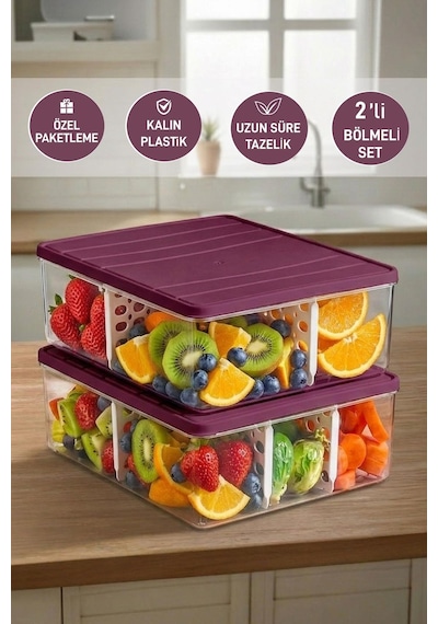 Selka Home 2 Adet 4 Lt. Nora Bölmeli Organizer  Buzdolabı Buzluk Düzenleyici Saklama Kabı