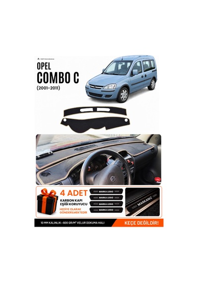 Opel Combo C 2001-2011 Uyumlu Torpido Koruma, Torpido Örtüsü, Torpido Kılıfı - Siyah Bej