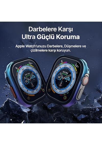 Apple Watch İle Uyumlu 45mm İçin Alüminyum Alaşım, Suya Dayanıklı Kılıf, Darbelere Ve Düşmelere Karşı Full Koruyucu Kasa 45mm Siyah Çok Renkli