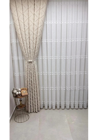 Nivemeshome Sedef 3-0006 V2 Bej 13 Pileli Fon Perde 60x280