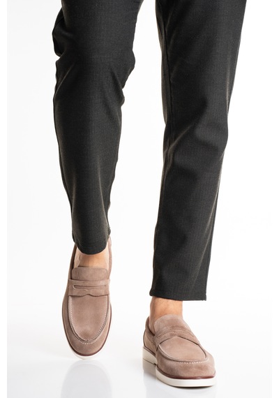 Fame Step Hakiki Deri Erkek Loafer Ayakkabı Süet Günlük Rahat Casual Mokasen Siena Bej