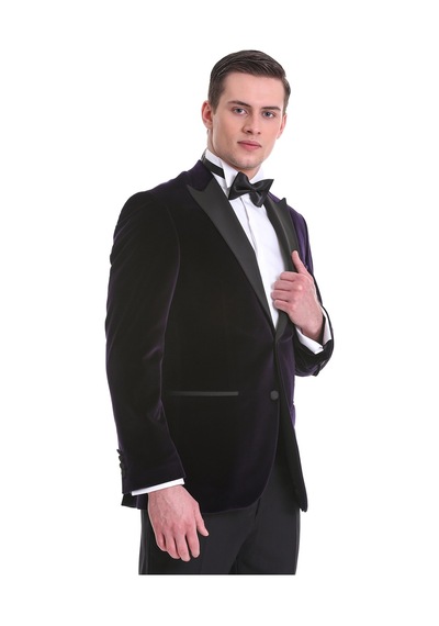 Hatemoğlu Mor Slim Fit Düz Sivri Yaka Kadife Klasik Smokin Damatlık 331221 Mor