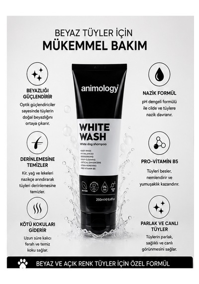 Animology White Wash Beyaz Tüylü Köpekler İçin Beyazlık Verici Köpek Şampuanı 250 Ml