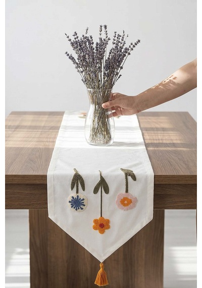 Renkli Kır Çiçekleri Punch İşlemeli Runner 35x140 Cm Çok Renkli