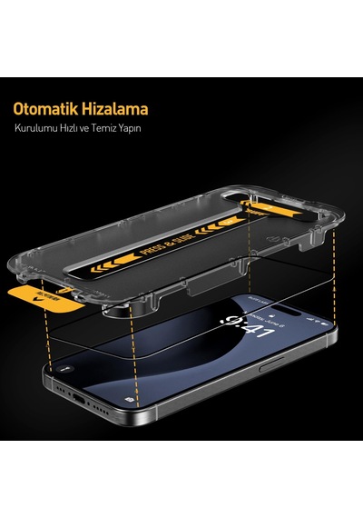 İphone 16 Serisi İle Uyumlu 5d Privacy Easyfit 2 Adet Kolay Uygulama Aparatlı Ekran Koruyucu Temperli Cam Hayalet Ekran İphone 16 Pro