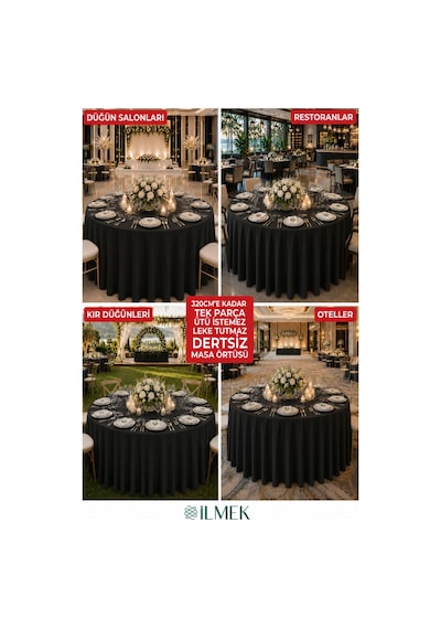 Dertsiz Yuvarlak Masa Örtüsü 280-300-320 Cm Geniş En Dikişsiz Düğün Davet Organizasyon Otel Restoran Siyah Siyah Dertsiz Yuvarlak Masa Örtüsü 280-300-320 Cm Geniş En Dikişsiz Düğün Davet Organizasyon Otel Restoran Siyah Siyah