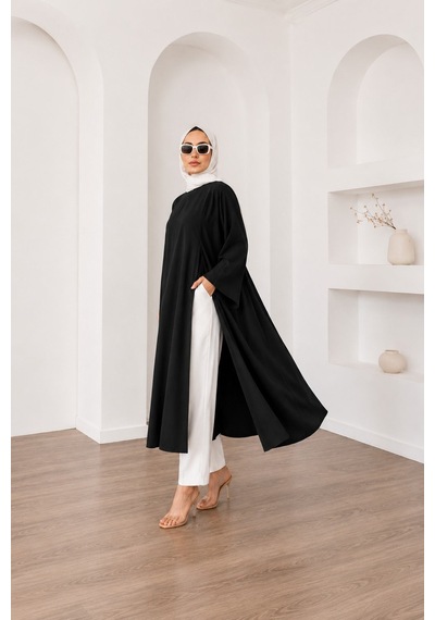 Unika Boutique Kadın Uzun Yırtmaçlı Abaya Tunik Siyah