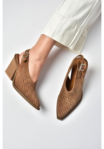 Fox Shoes Y654154702 Vizon Hakiki Deri Süet Western Topuklu Ayakkabı