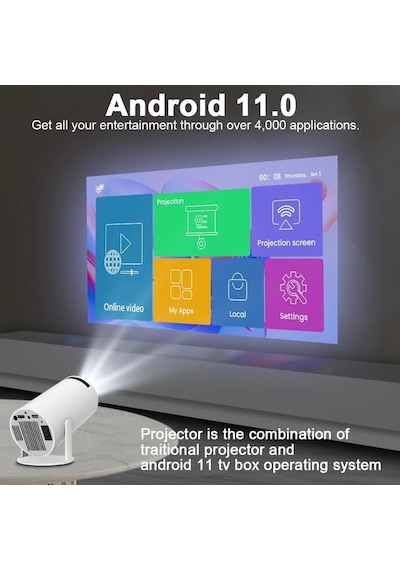 4k Magprojector Hy300 Pro - Android 11 Projektör, Çift Wifi6,