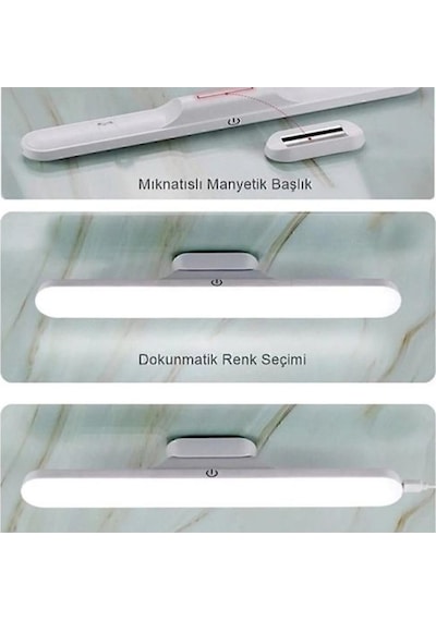 Mıknatıslı Şarjlı Led Işık Micro Usb Şarjlı Kablosuz Led Lamba 3 Farklı Işık Led Aplik Dimlenebilir Beyaz
