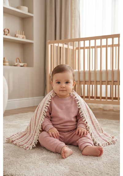 Çift Katlı Müslin Bebek Pike Örtü Yenidoğan Battaniyesi 85x95 Cm Bebek Pikesi Puset Örtüsü Kiremit