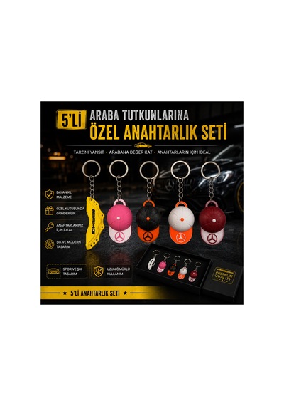 Şık Tasarım 5 Li Araba Anahtarlık Seti Beyaz Beyaz