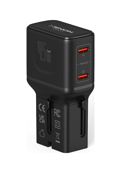 Xenon Smart Priz Dönüştürücü 45w Gan Hızlı Şarj, 200+ Ülke, 2x Usb-c, Pd Pps, Seyahat Adaptörü X6409