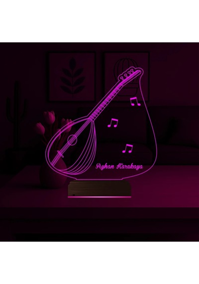 Luvivia Saz Bağlama Müzisyen Hediye Nota Kişiye Özel 3d Lamba - Masa Gece Lambası Şeffaf